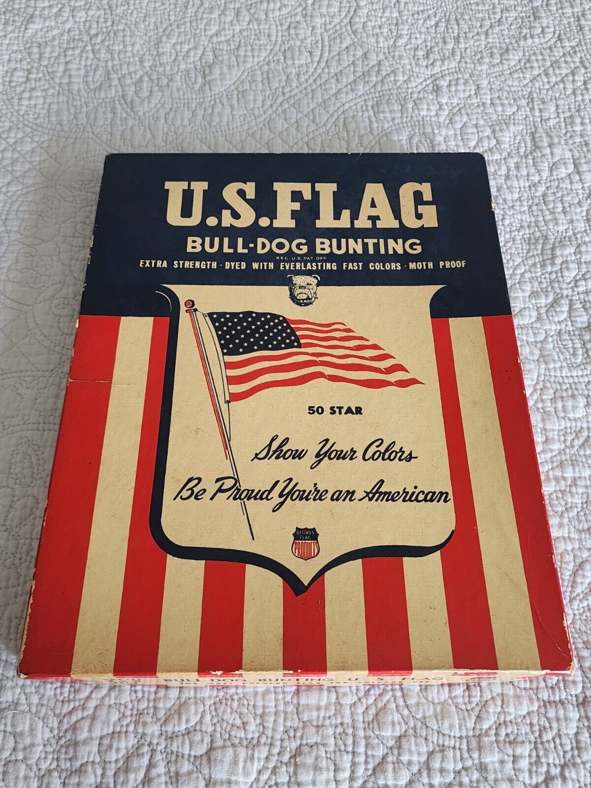Vintage USA American Flag Bull Dog Bunting 50 Stars 3'x5' 100% Cotton Stitched 