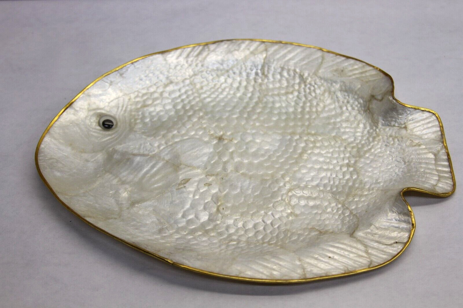 Vintage Capiz Shell Fish Shaped Iridescent Platter Server Plate 10-1/4\