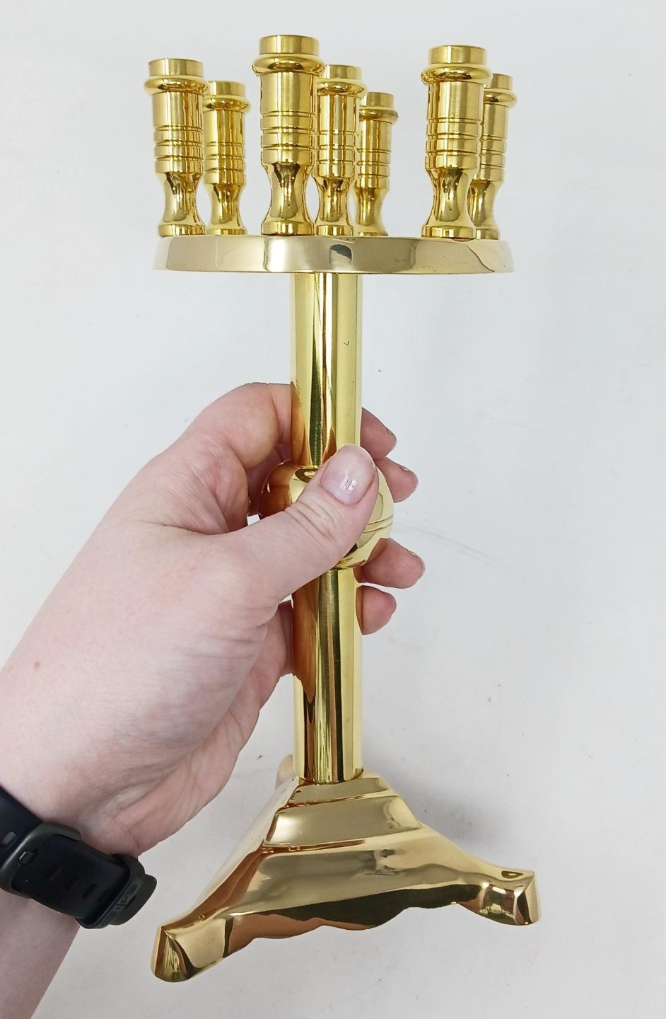 High Polish Church Brass 7 Socket Candelabra for Home Or Church Use 9 1/4 In