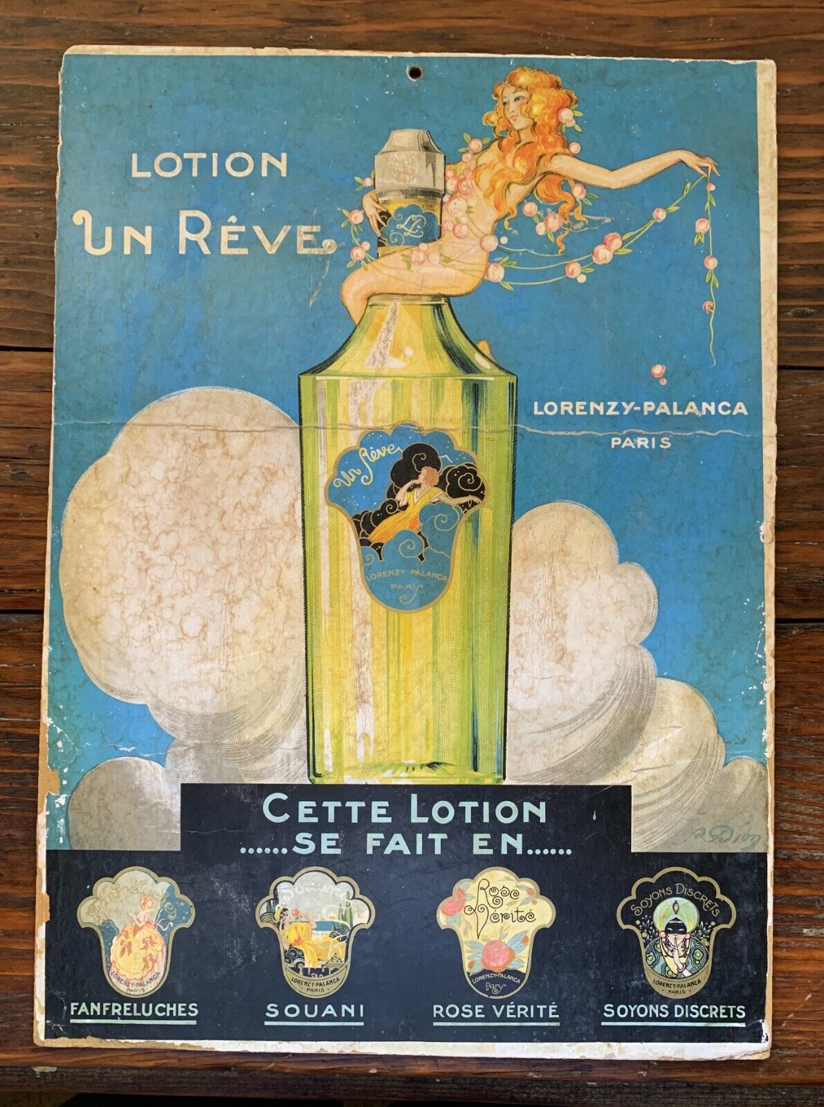Original Antique 1920s French Cosmetics Advertising Poster for \