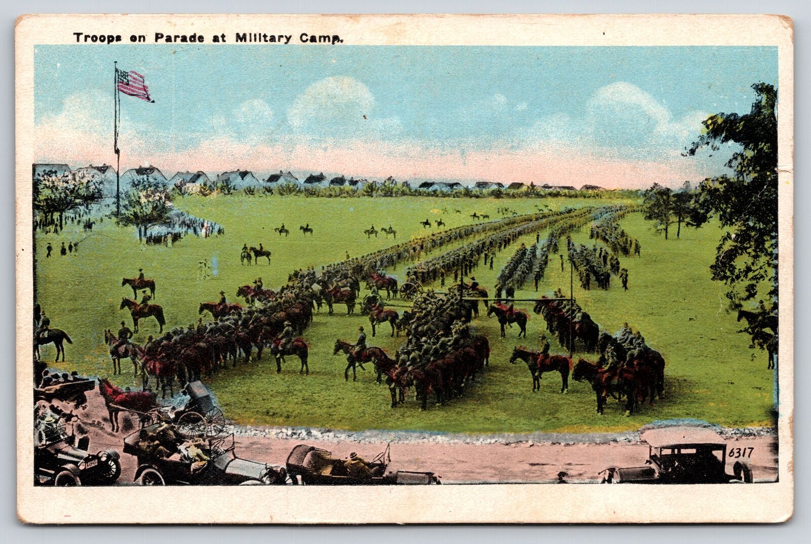 Military~Air View Troops On Parade At Military Camp~Vintage Postcard