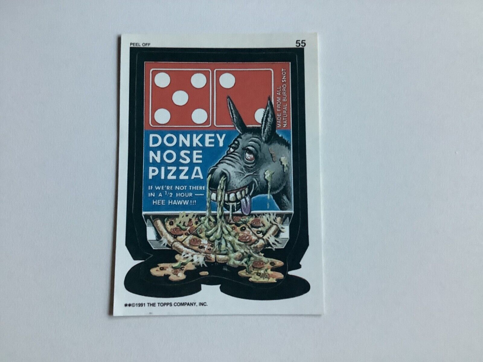 DOMINOES PIZZA 1991 TOPPS WACKY PACKAGES CARD PARODY, DONKEY NOSE 55 NM VINTAGE 