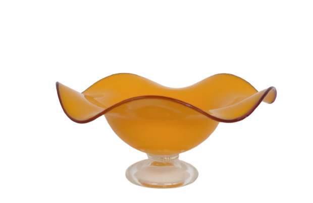 Vintage yellow art glass footed pedestal fruit bowl