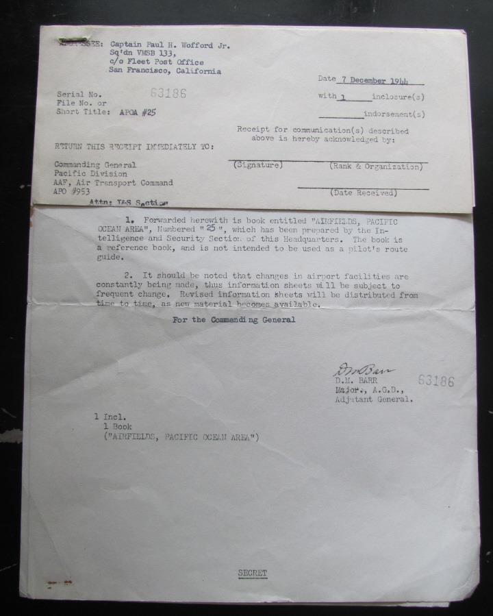 WWII 1944 Secret Document VMSB-133 Marine Scout Bomber Squadron Corps USMC