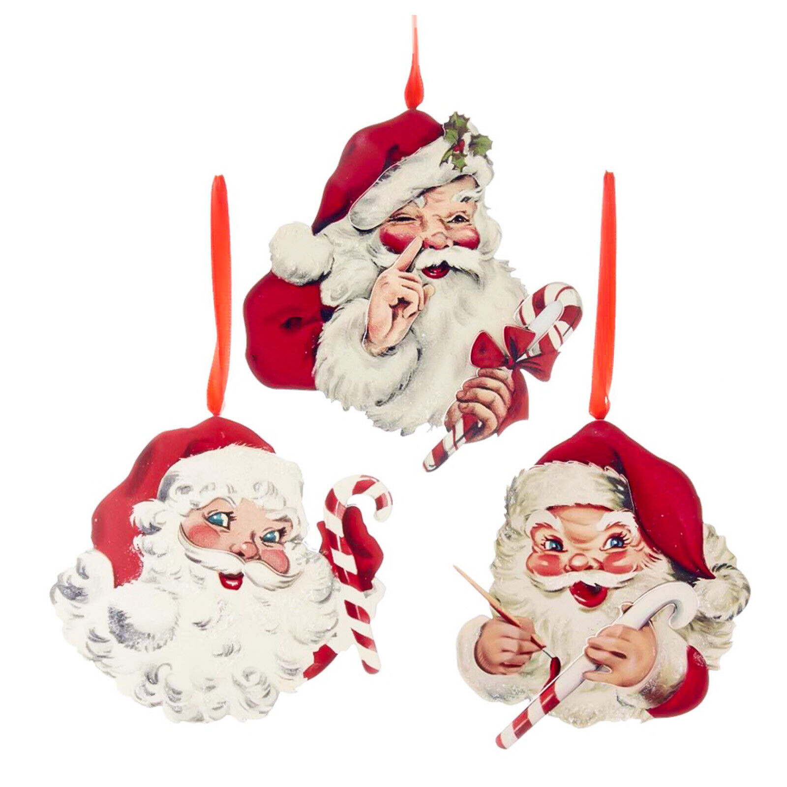 Set/3 Kurt Adler Candy Cane Christmas Tree Ornaments Retro Holiday Home Decor