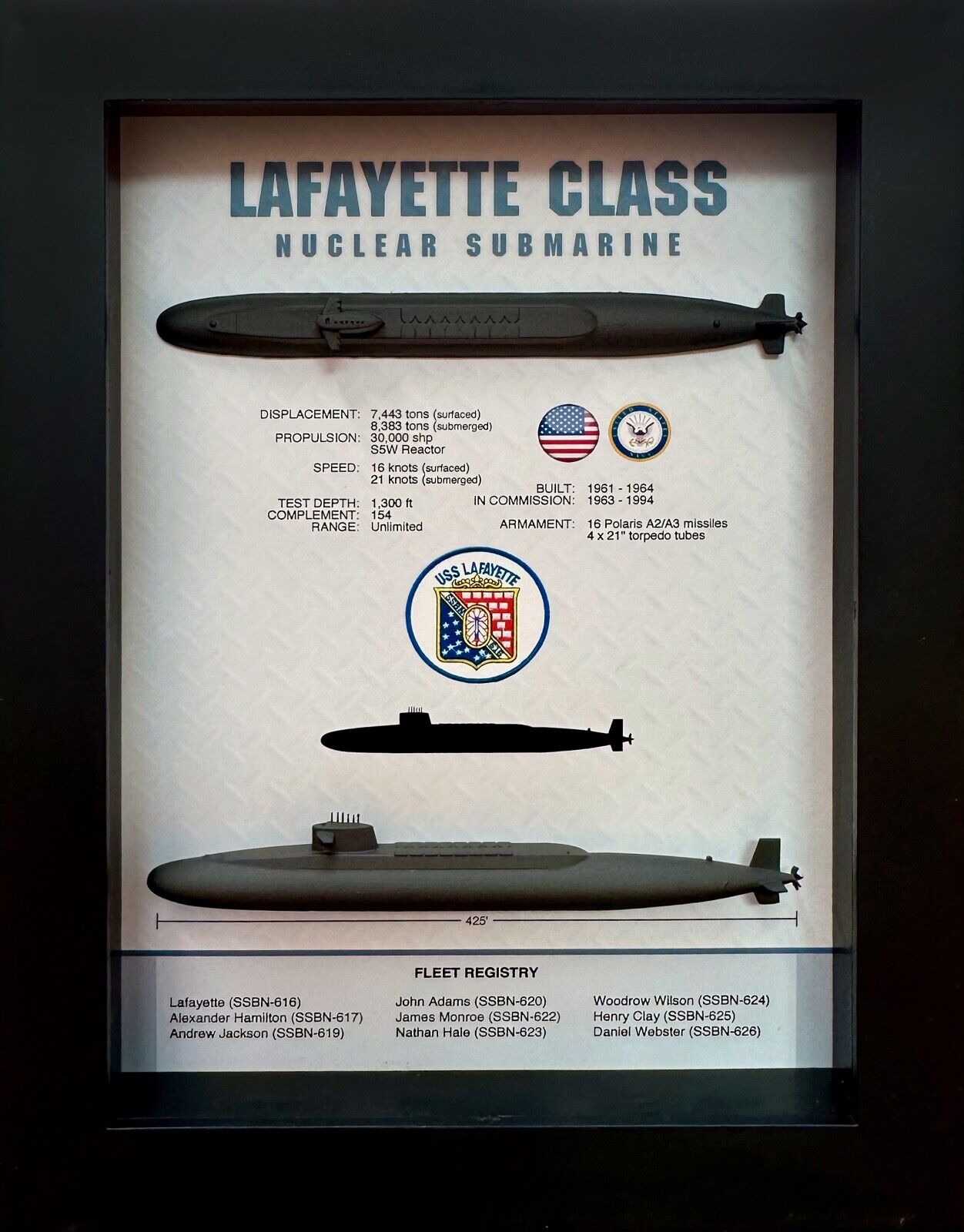 Lafayette Class Submarine Memorial Display Shadow Box, 6\