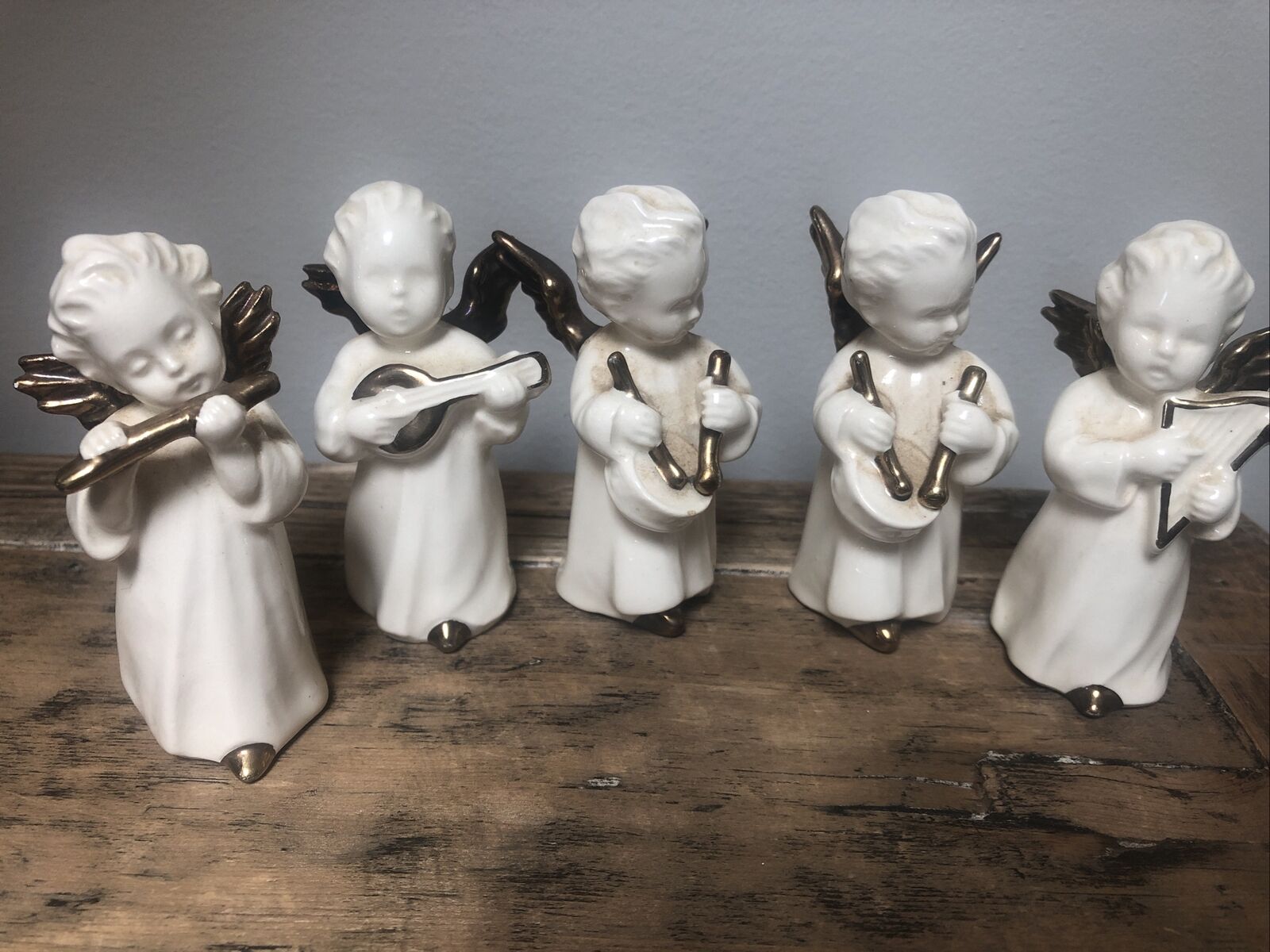 5 Goebel Angel Musical Figurines, Gold Leaf Accents to Wings & Instruments