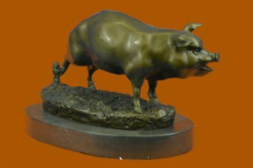 Signed Barye Farm Animal Pig 100% Solid Bronze Marble Base Sculpture Figure DEAL