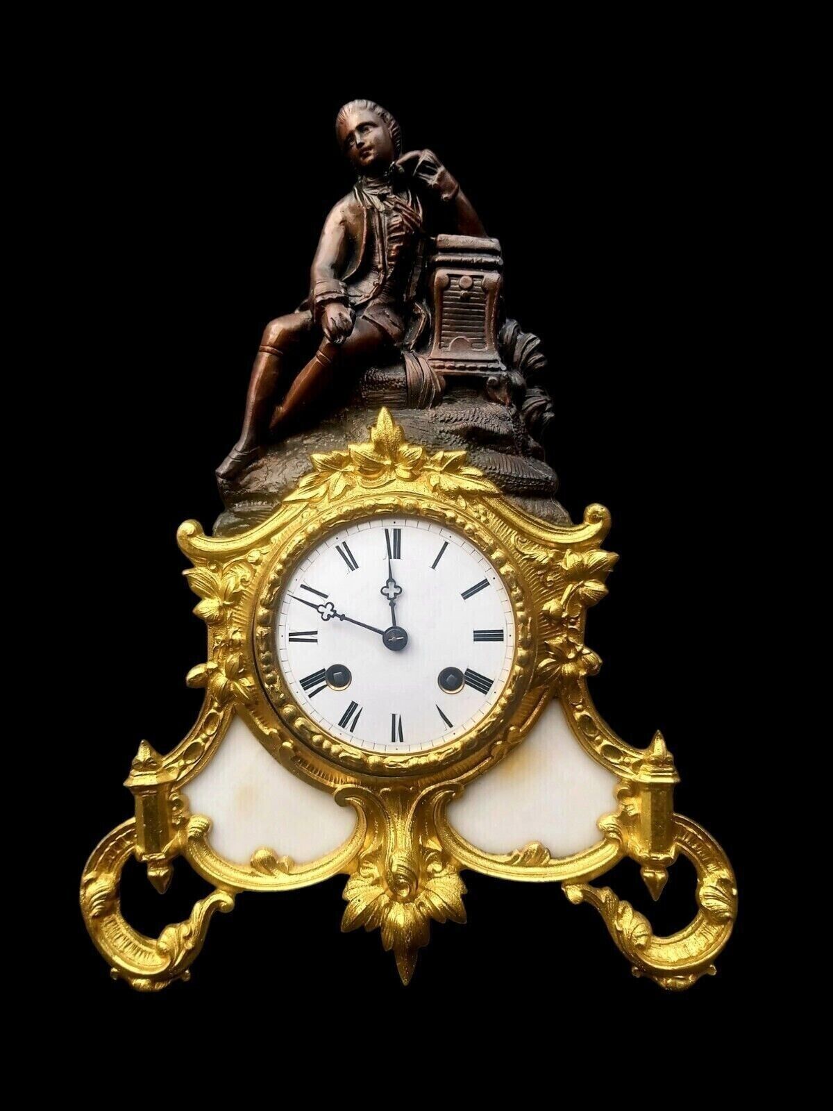 Antique Clock French Empire Marble Ormolu Large Signed Japy Freres Mantel Clock
