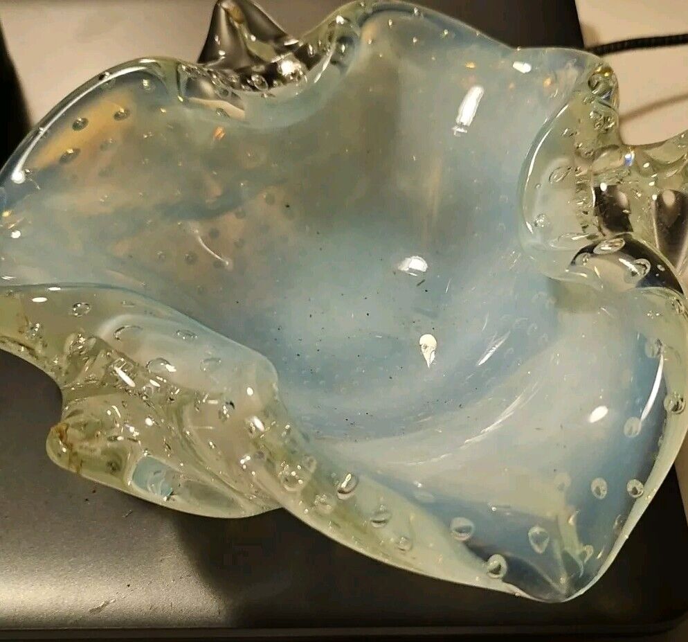 Murano Bullicantie Pale Blue Glass Bowl Ashtray Candy Dish Vtg 5x6x2 Thick Heavy