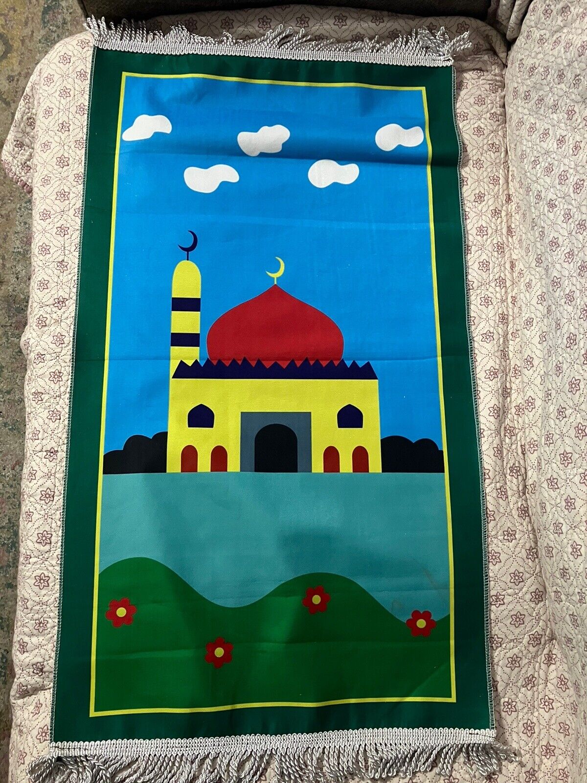 Child Islamic Prayer Mat (19 in X 39 inch) Masjid Green