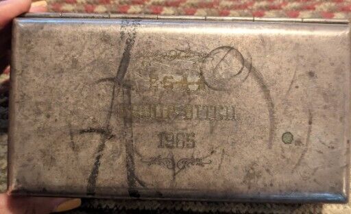 Vintage Engraved Inscribed E*S*A*A Group Bit** 1965 WM Rogers 420 Cigarette Box