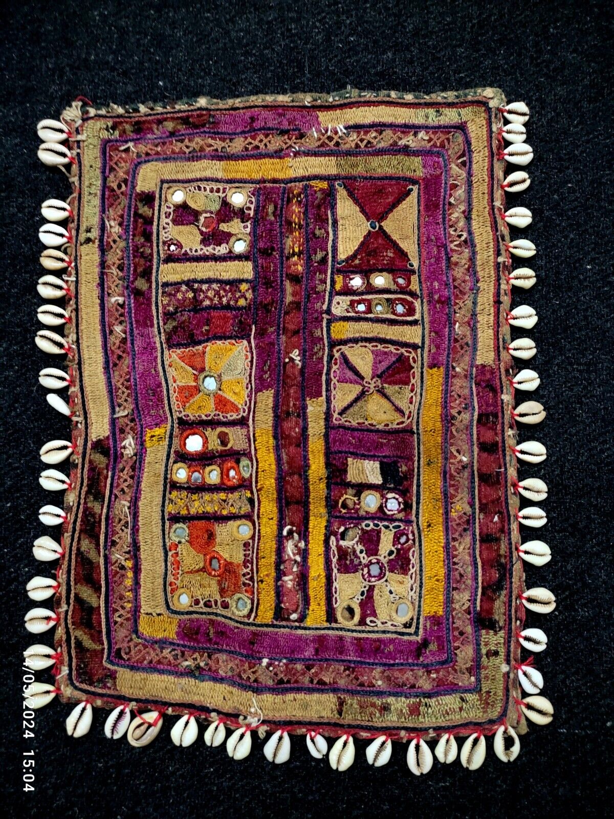 Vintage indian Banjara textile kutchi mirror antique ethnic rabari boho patch 22