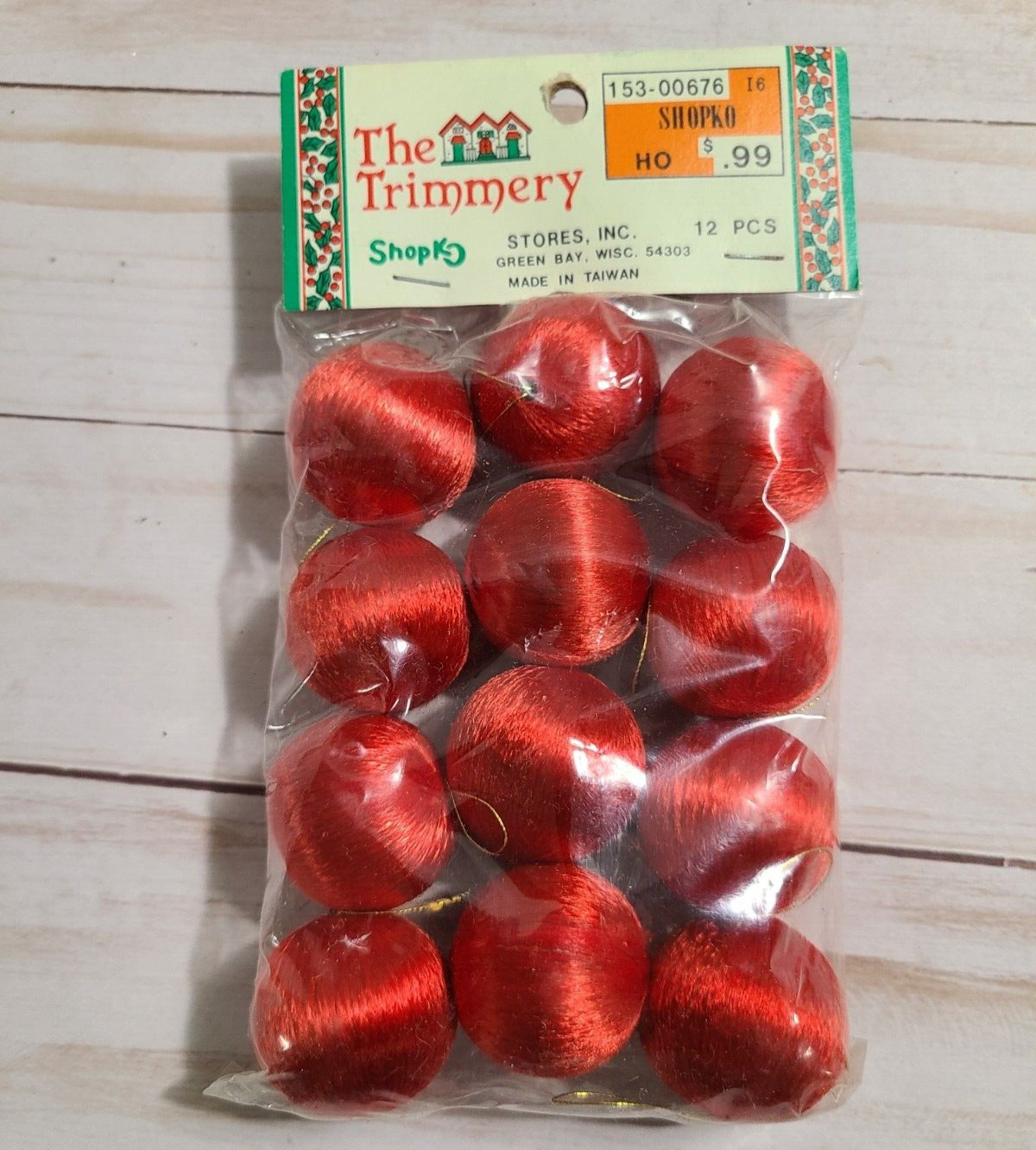 NIP 12 Vtg 1970s Red Miniature Feather Tree Spun Silk Satin Christmas Ornaments