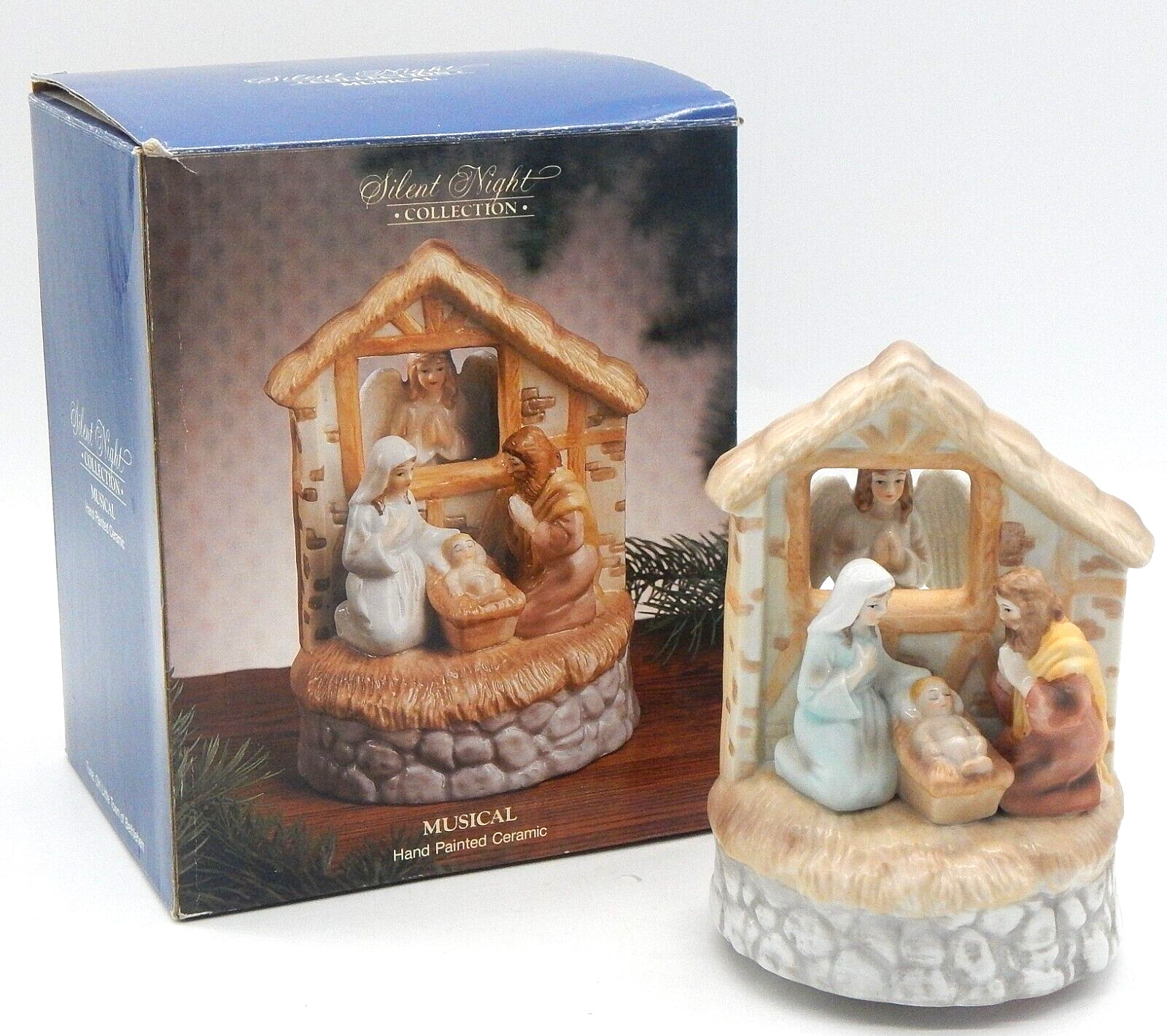 Vtg Summit Ceramic Musical Nativity Rotates W/Box Plays Little Town of Bethlehem