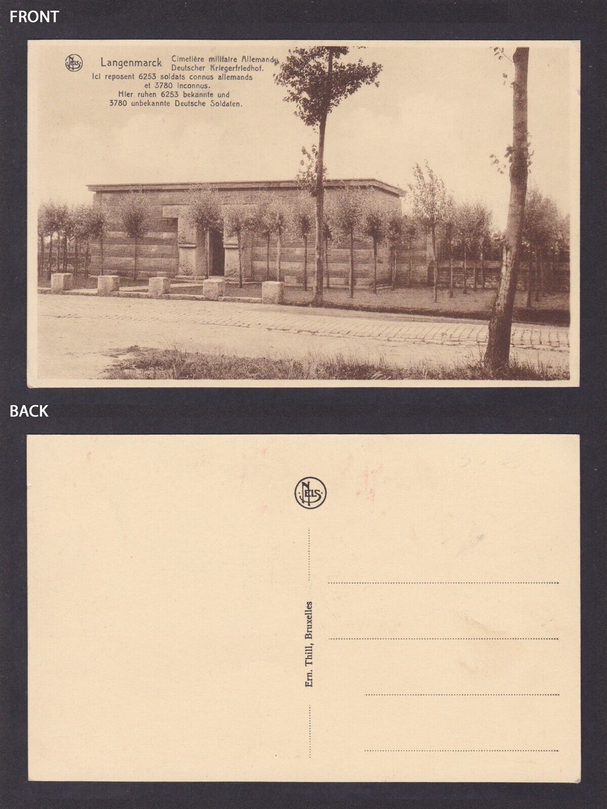 BELGIUM, Postcard, Langemark, German war cemetery, WWI