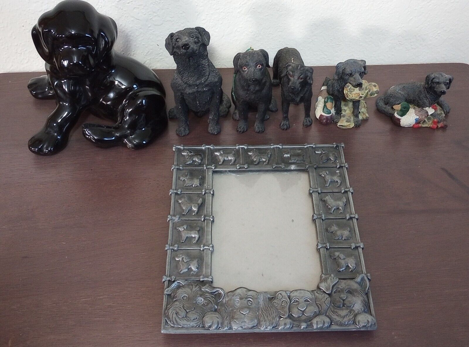 Black Lab Ornaments, Figurines, and picture frame lot - 7 pcs
