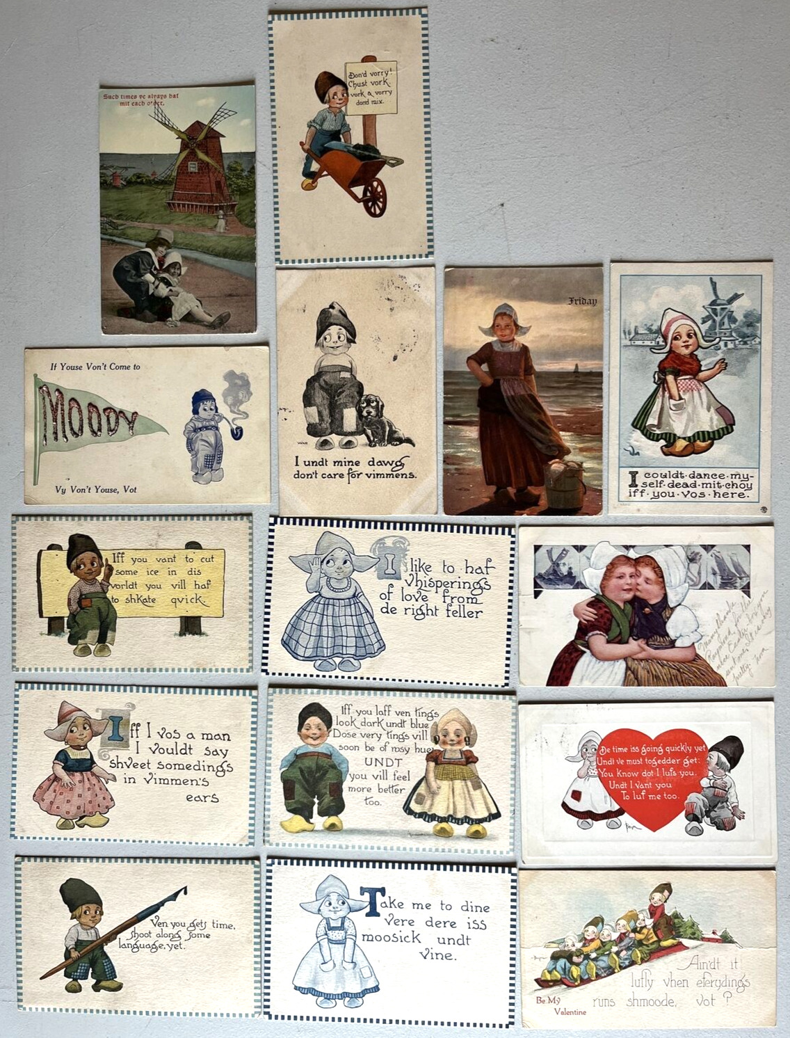 15 Dutch Children Greetings Antique Postcards. Humor, Romance, Valentine