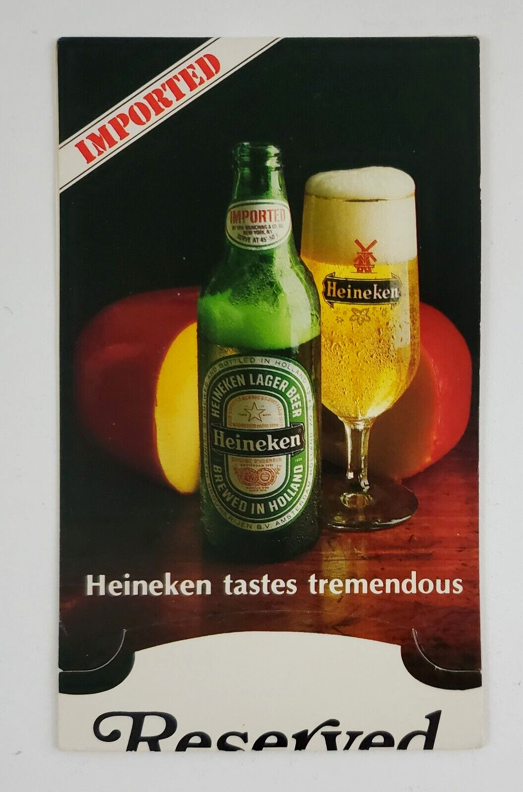1980s Heineken Beer Tent Reserved Table Top Holland Imported Vintage Breweriana