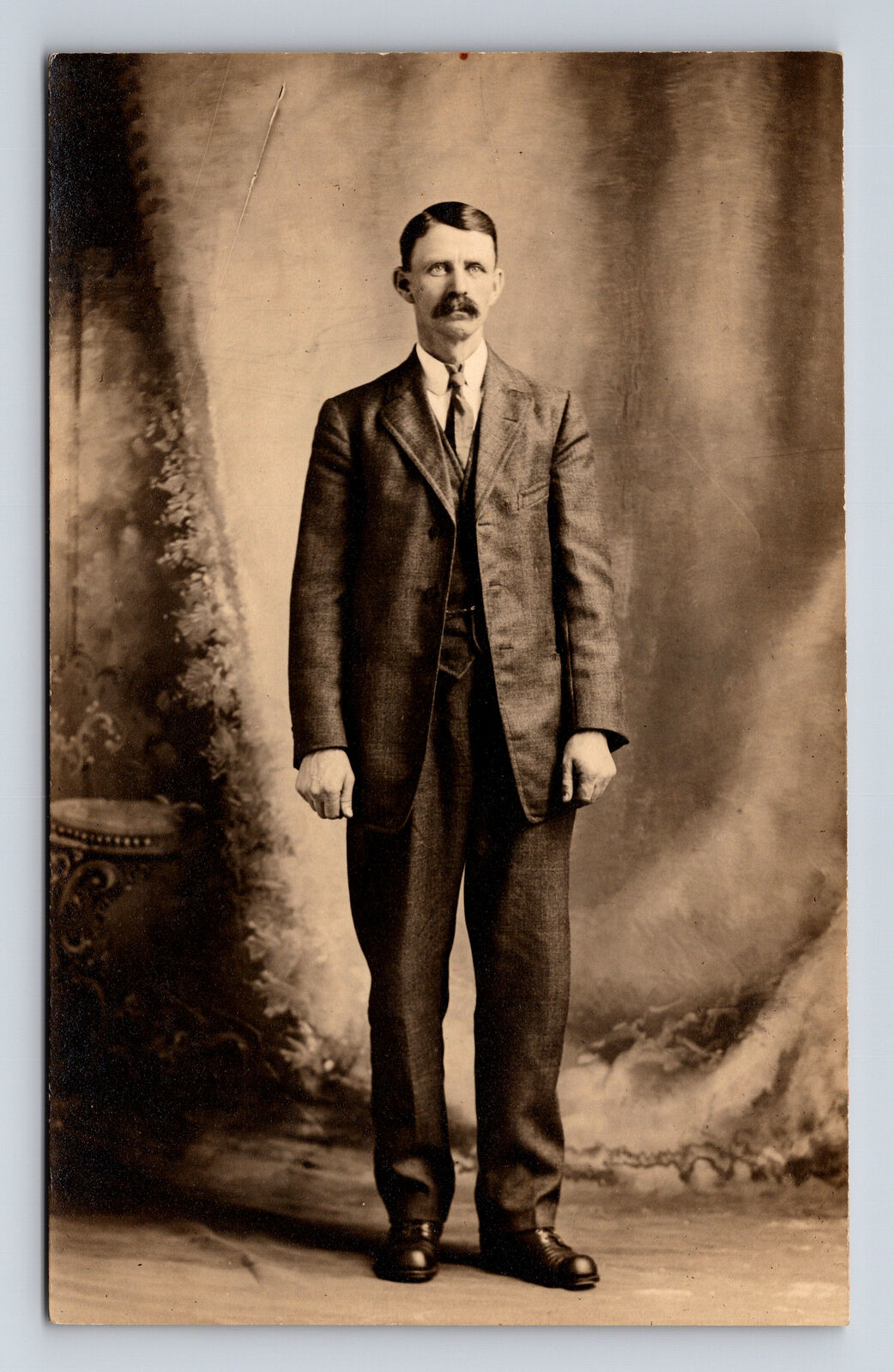RPPC Studio Portrait of Man Huge Mustache Possibly Pittsfield ME Postcard