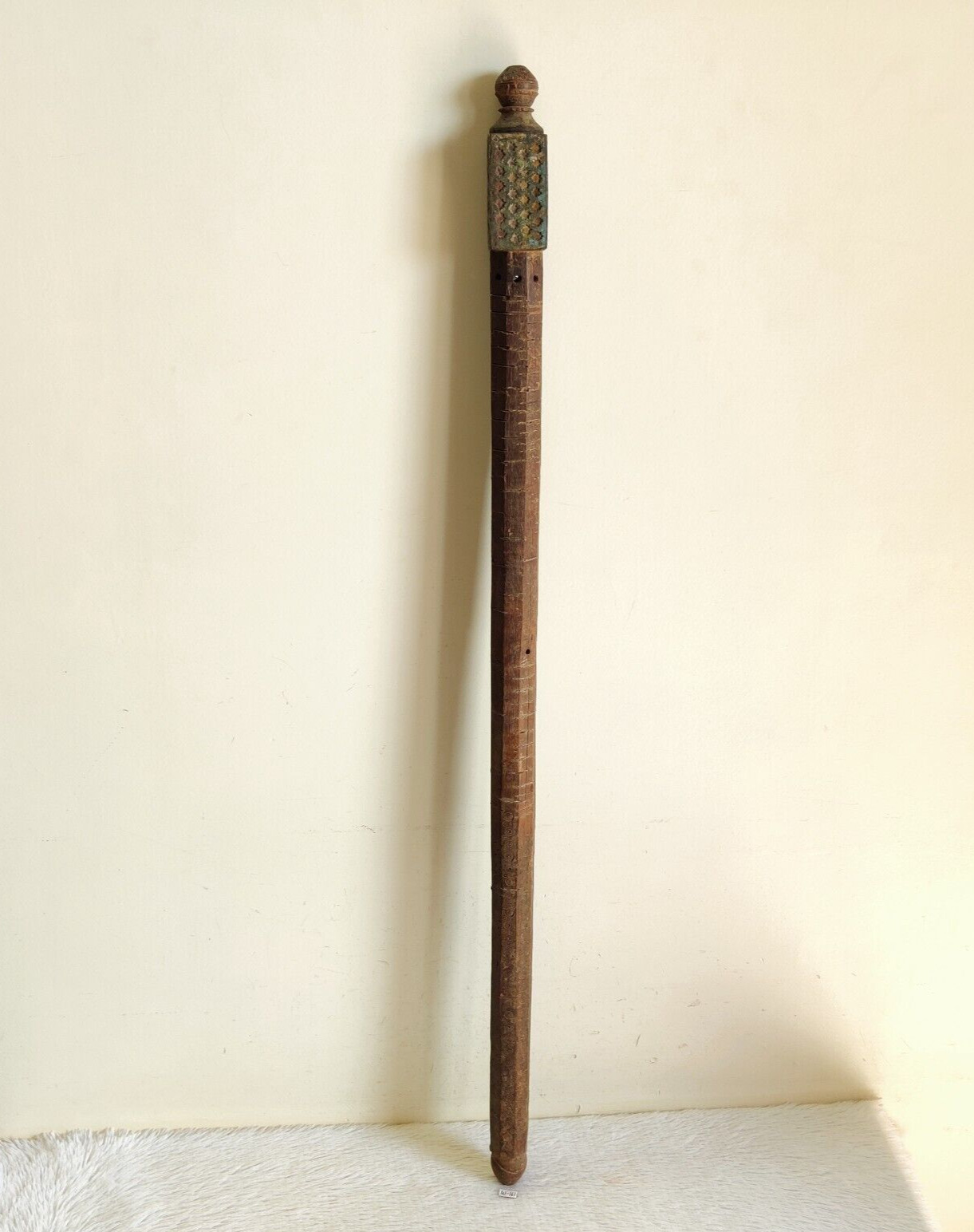 19c Vintage Original Old Tantra Mantra Rare Brass Decorated Rosewood Stick W161