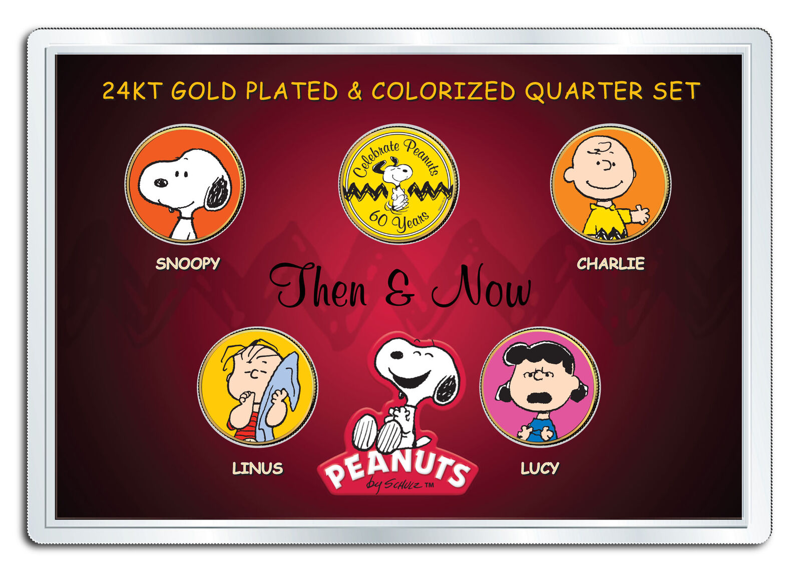 PEANUTS * Then & Now * 24K Gold Plated US State Quarter 5-Coin Set CHARLIE BROWN