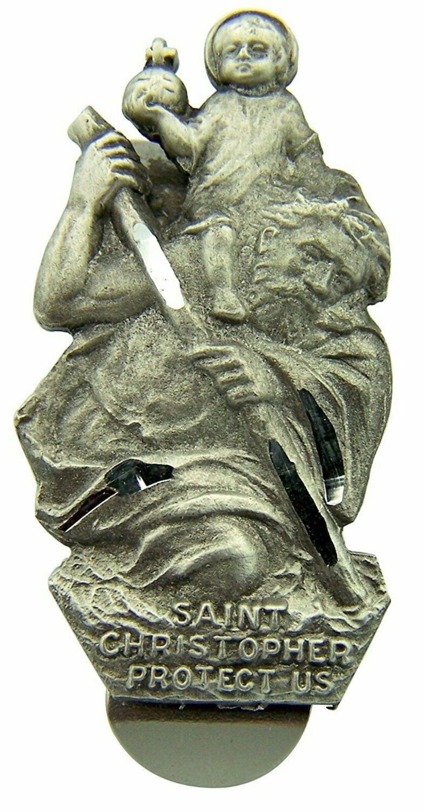 N.G. Pewter Saint Christopher the Christ Bearer Auto Visor Clip, 1 3/4 Inch