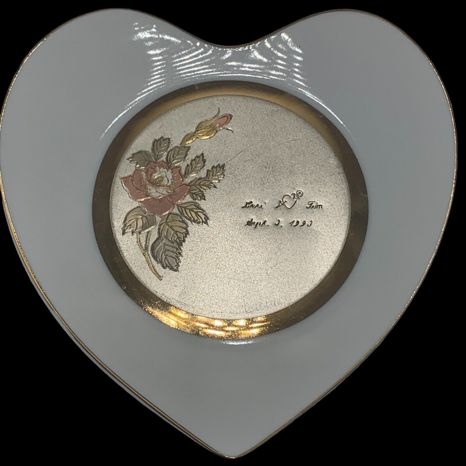 Chokin Art Heart Shaped Commemorative Plate 1993