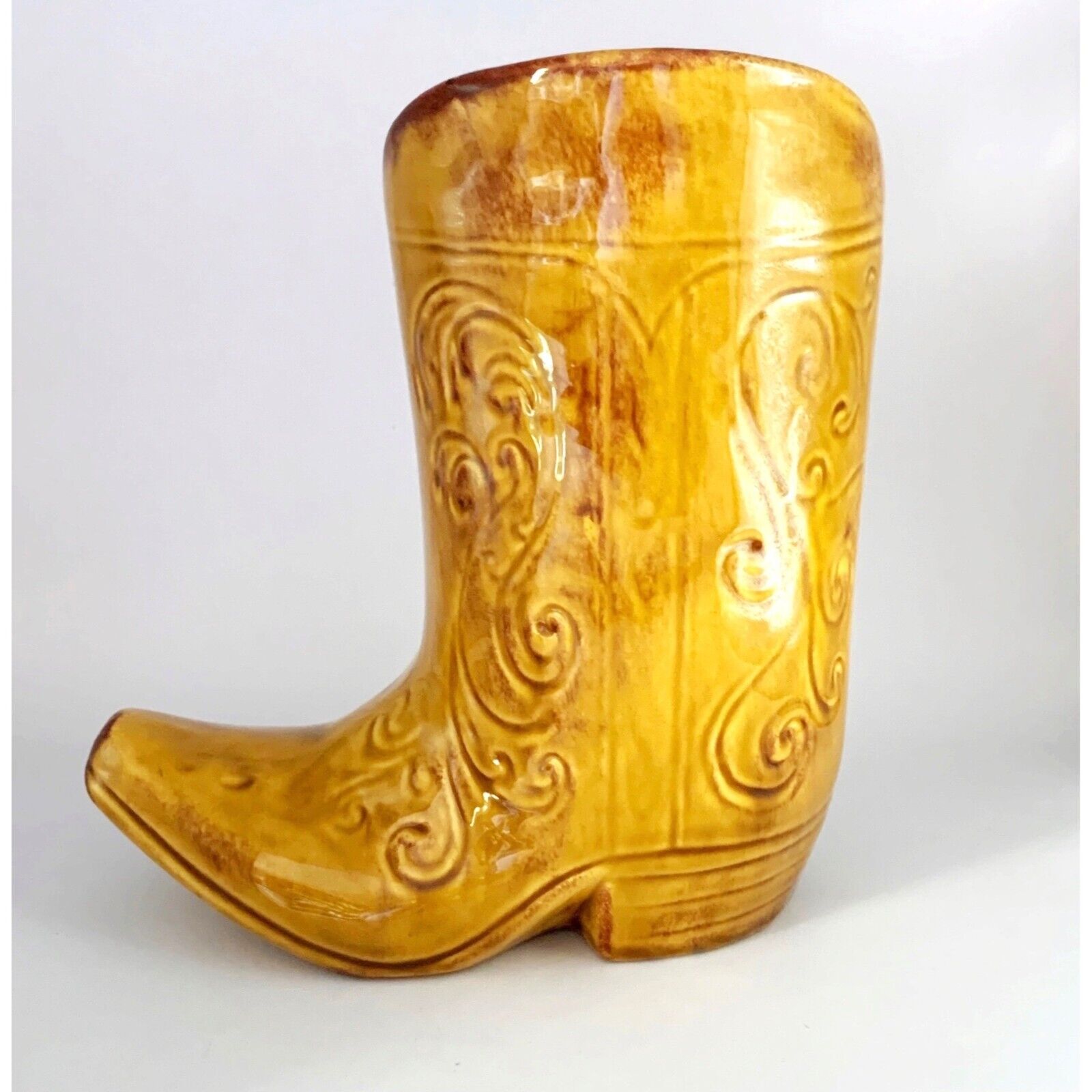 Western Cowboy Cowgirl Boot Brown Ceramic Piggy Bank 8.5” Tall