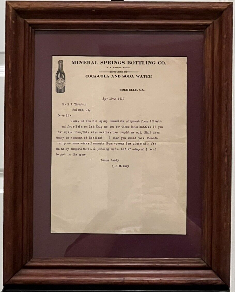 1917 Letter from Mineral Springs Bottling Co to Coca- Cola and Soda Watter Co