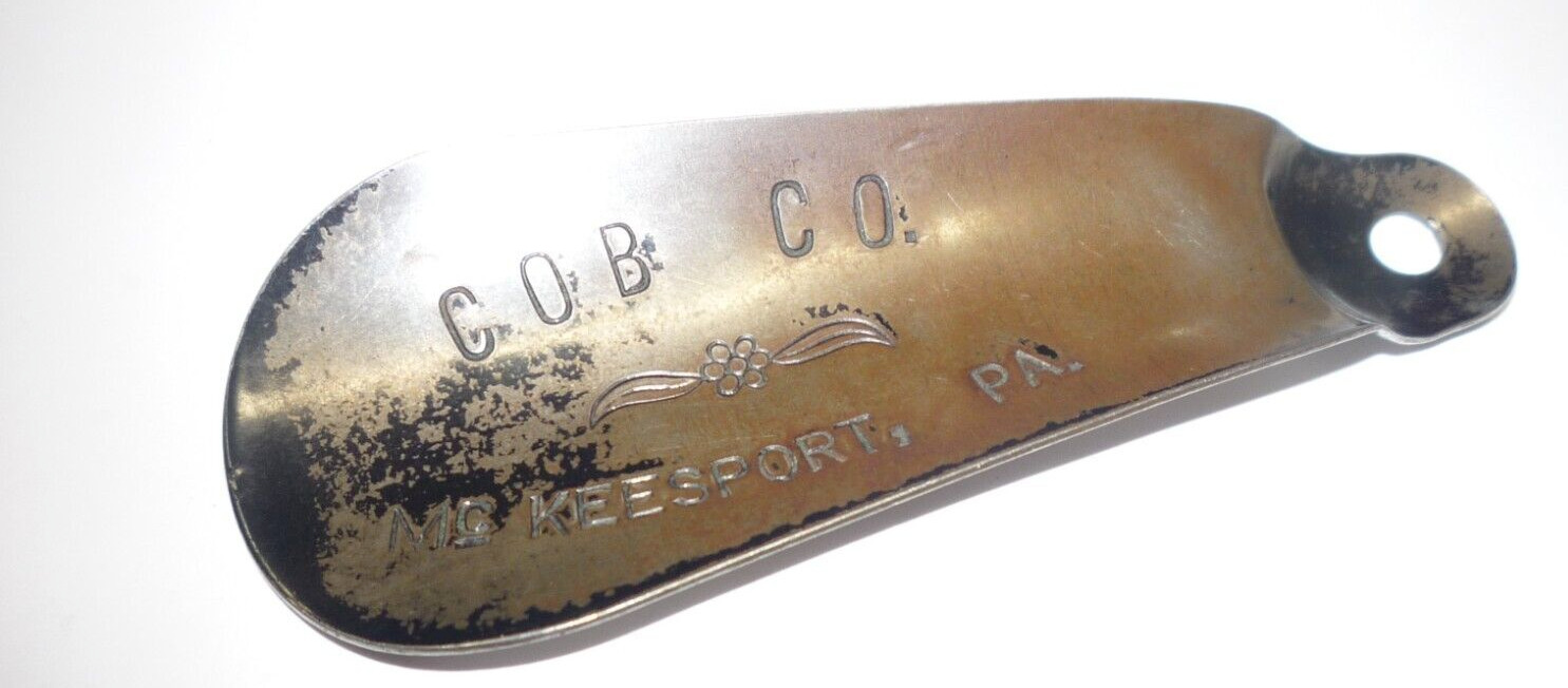 Vintage Metal Shoehorn - COB CO.   MCKEESPORT, PA.    - AD ITEM Near Pittsburgh
