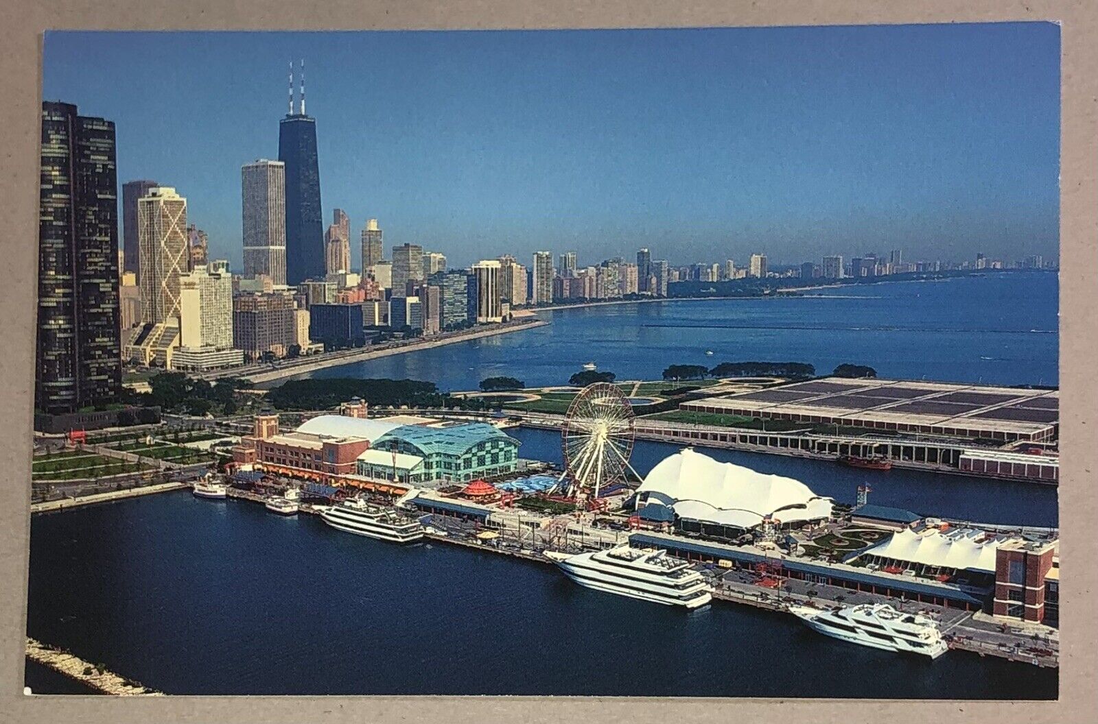 Postcard Chicago Illinois Navy Pier Aerial View Skyline Lake Michigan #1