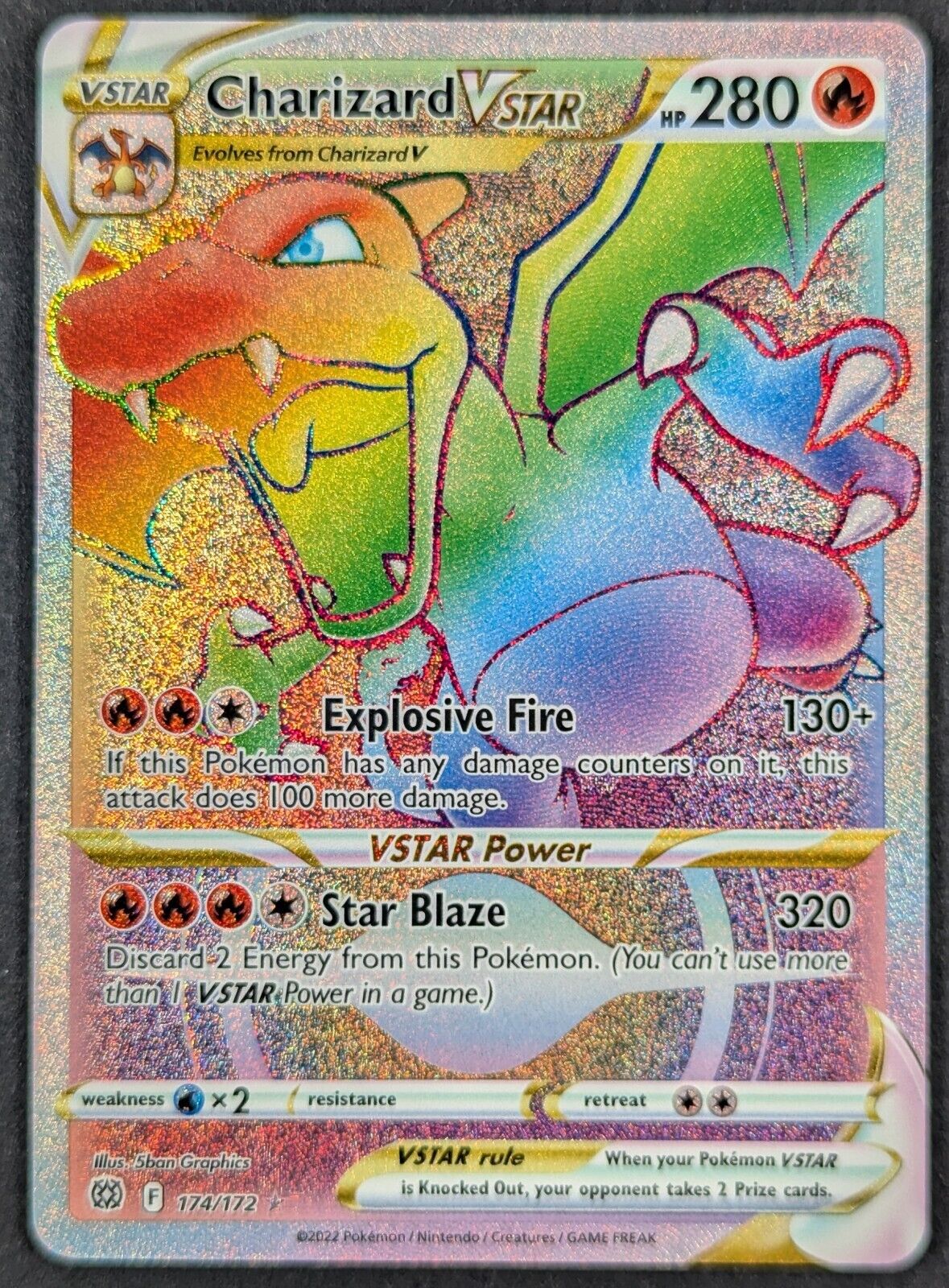 Charizard VSTAR 2022 Stars Rainbow Secret Rare Holo Pokemon Card 174/172 (NM)