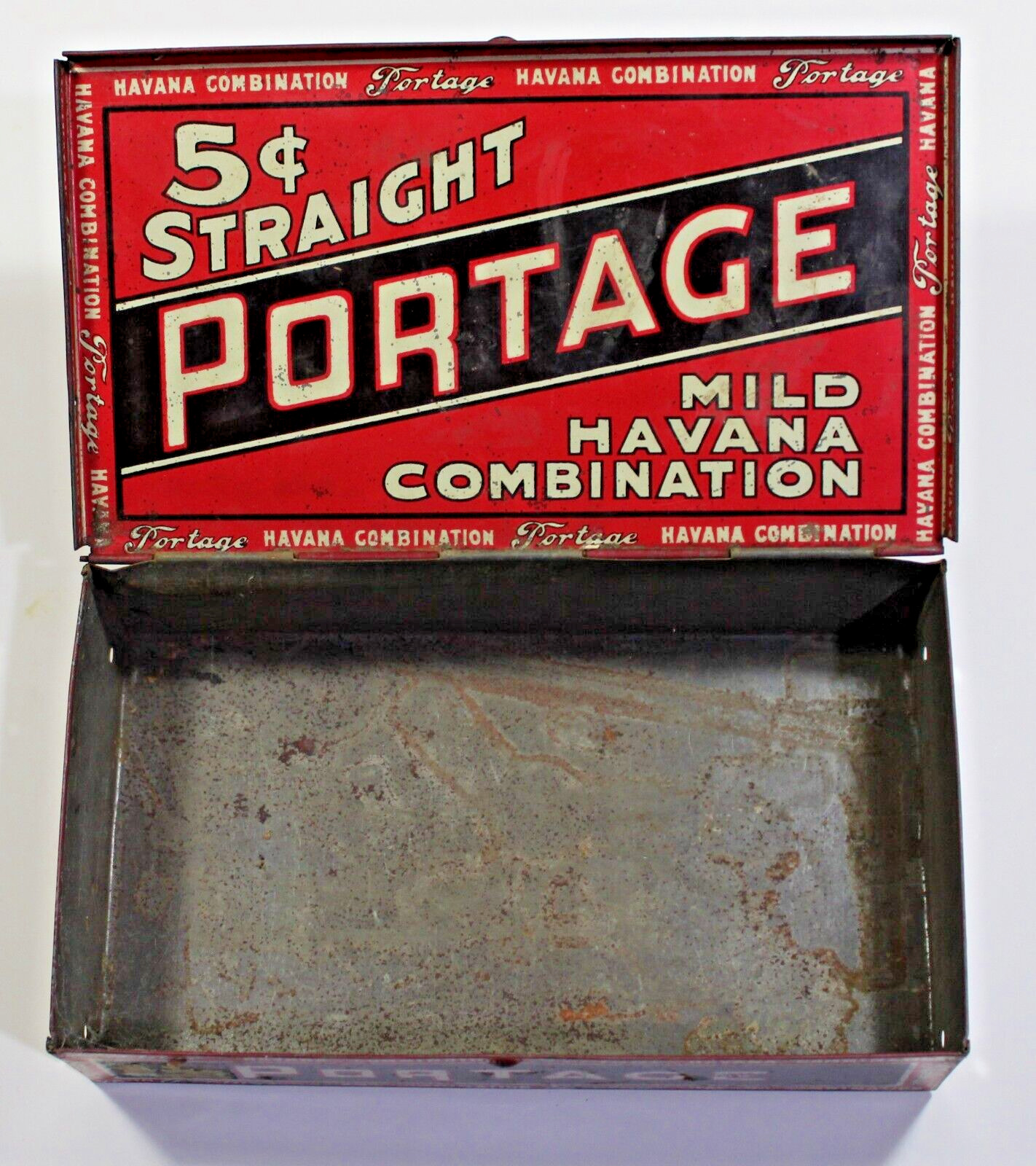 VINTAGE PORTAGE METAL CIGAR BOX-HAVANA COMBINATION 5 CENTS..