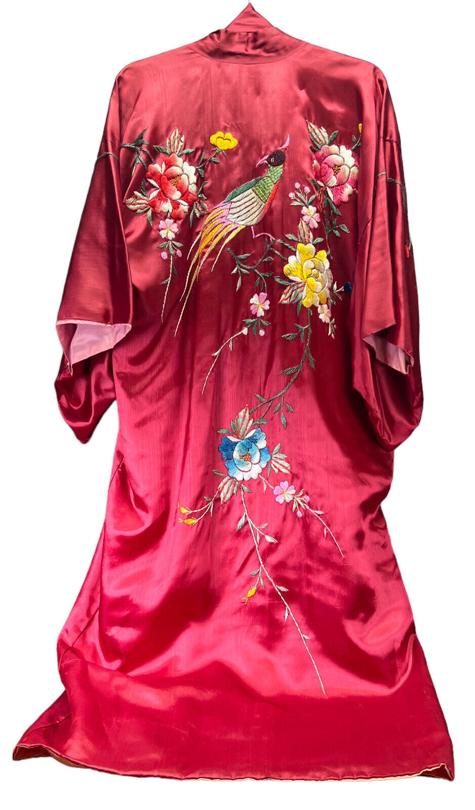 Vtg 60’s  100% Silk Kimono Bird Floral Made in Japan Estate Sale (DAMAGED)