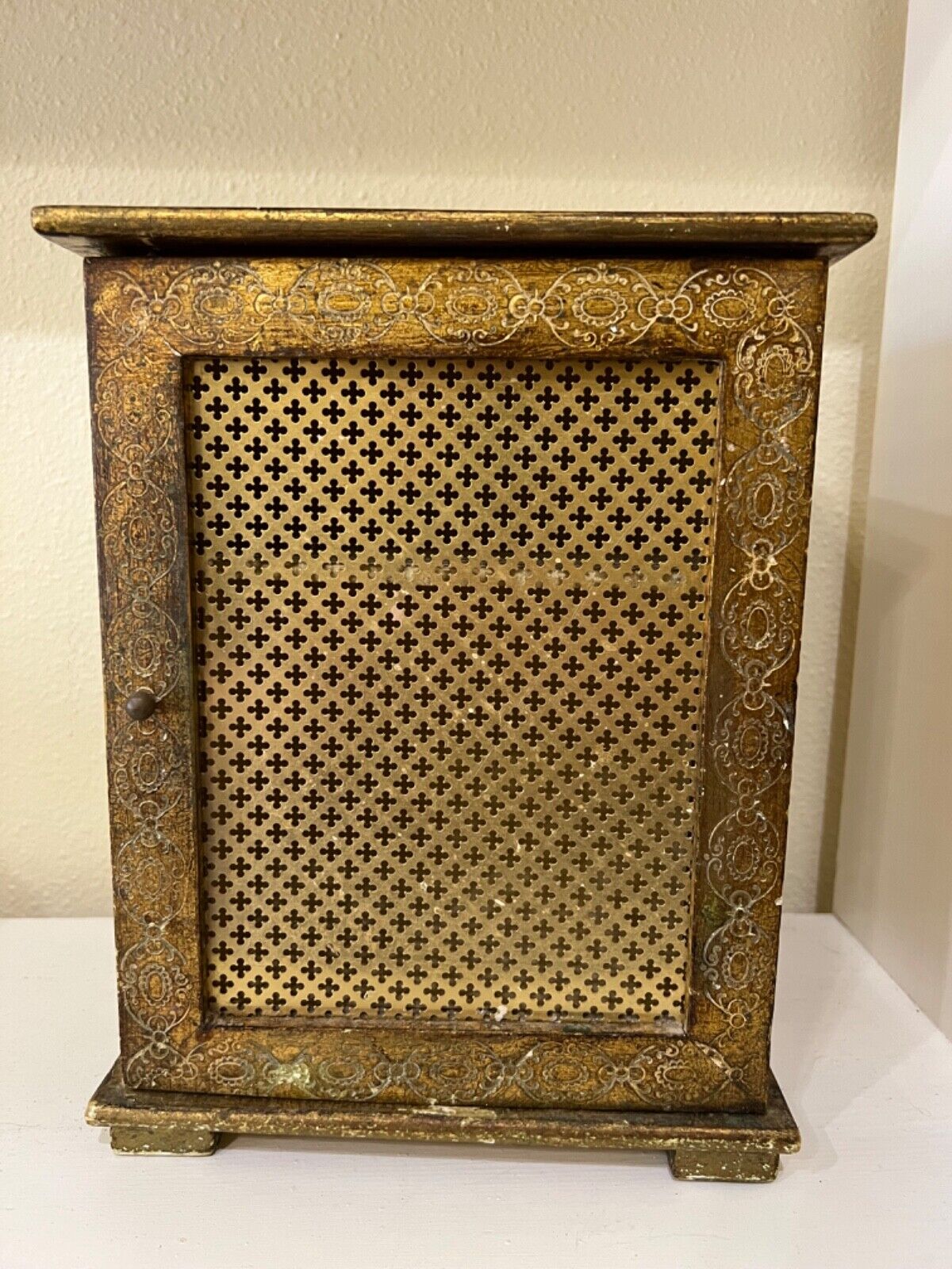 Ornate Gold Vtg Italy Italian Florentine Tole Wood Cabinet Holder Box Desk