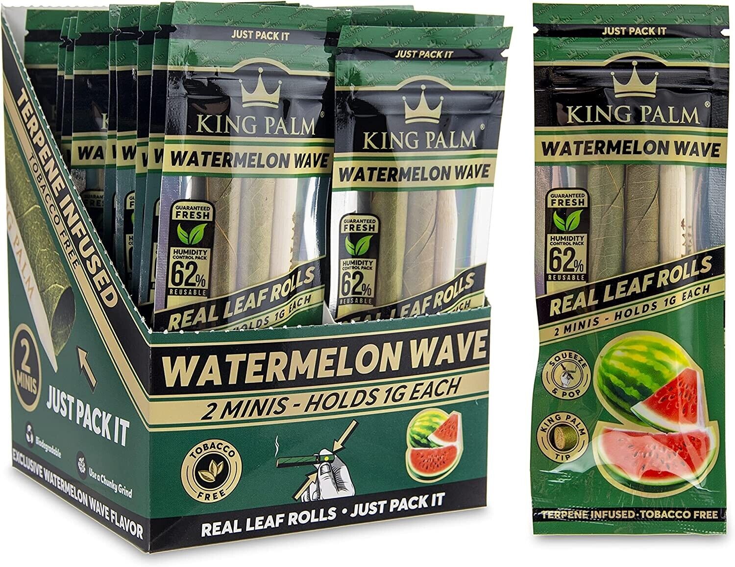 King Palm | Mini | Watermelon wave| Palm Leaf Rolls | 20 Packs of 2 Each=40Rolls
