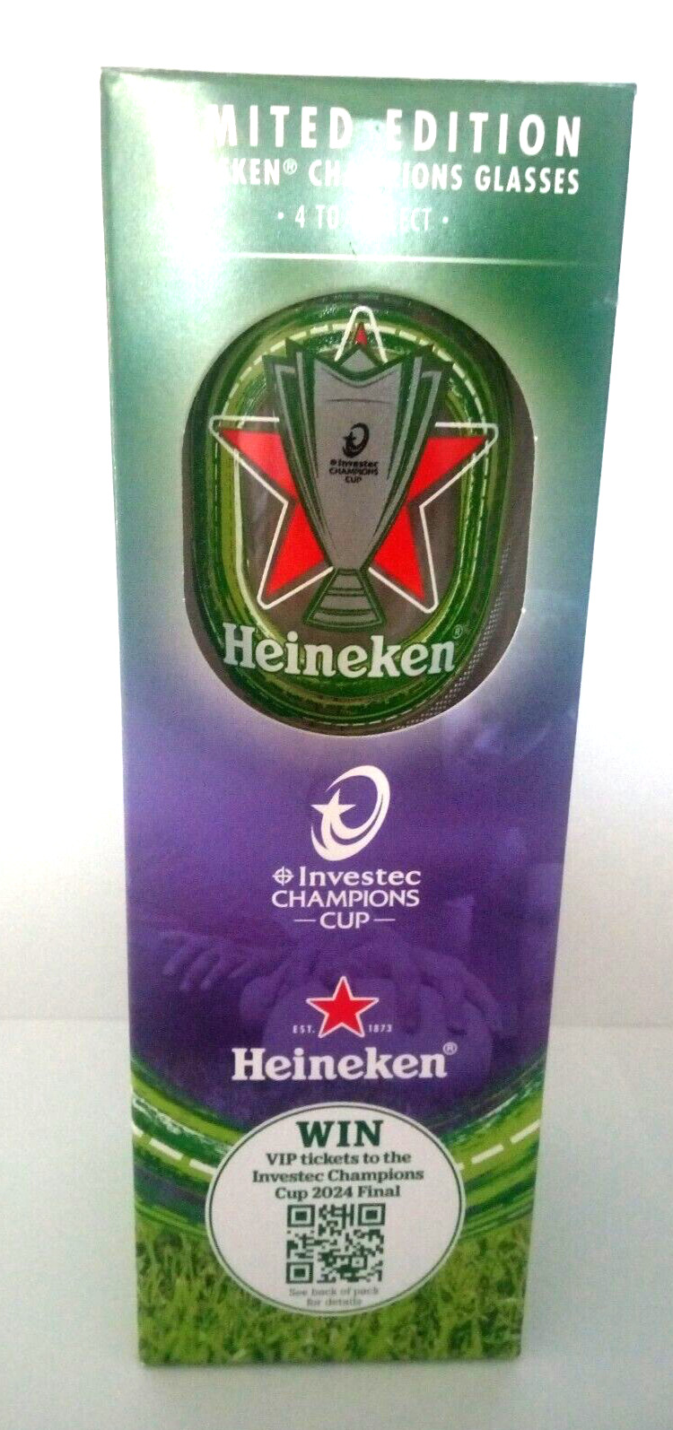 Limited Edition Heineken rugby Investec Champions pint glass. New and boxed
