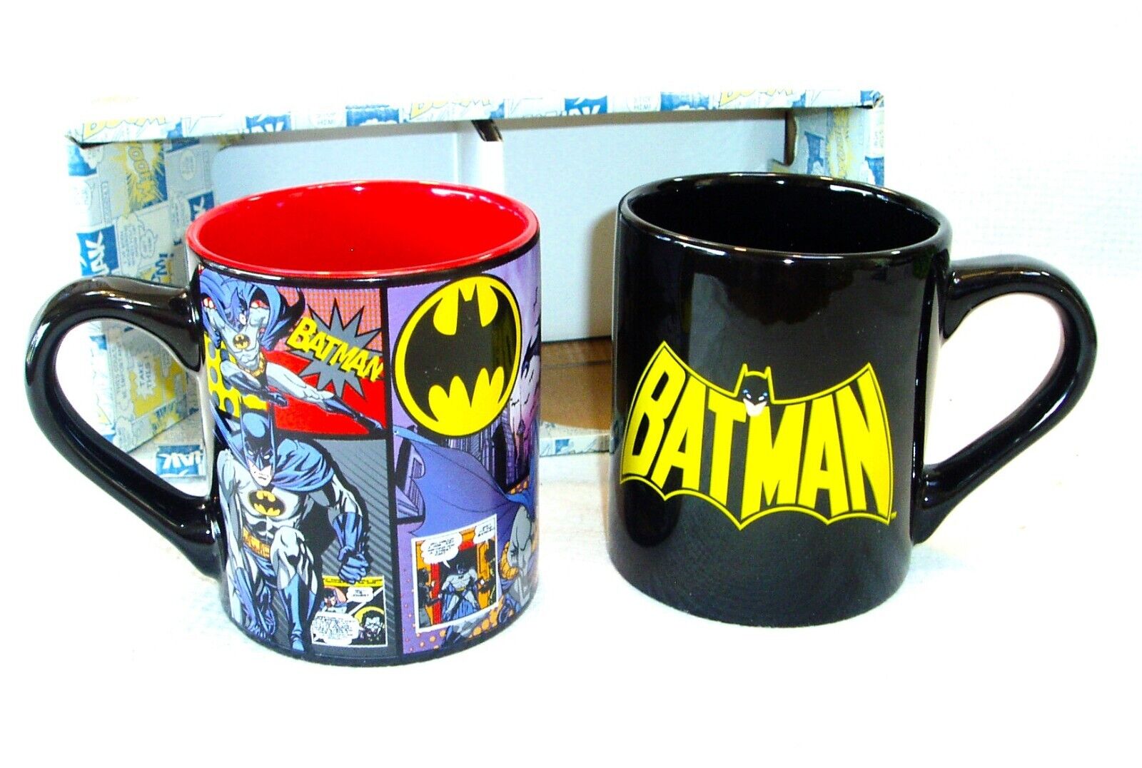 NEW IN ORIGINAL BOX DC COMICS BATMAN CERAMIC SET OF 2 COFFEE MUGS