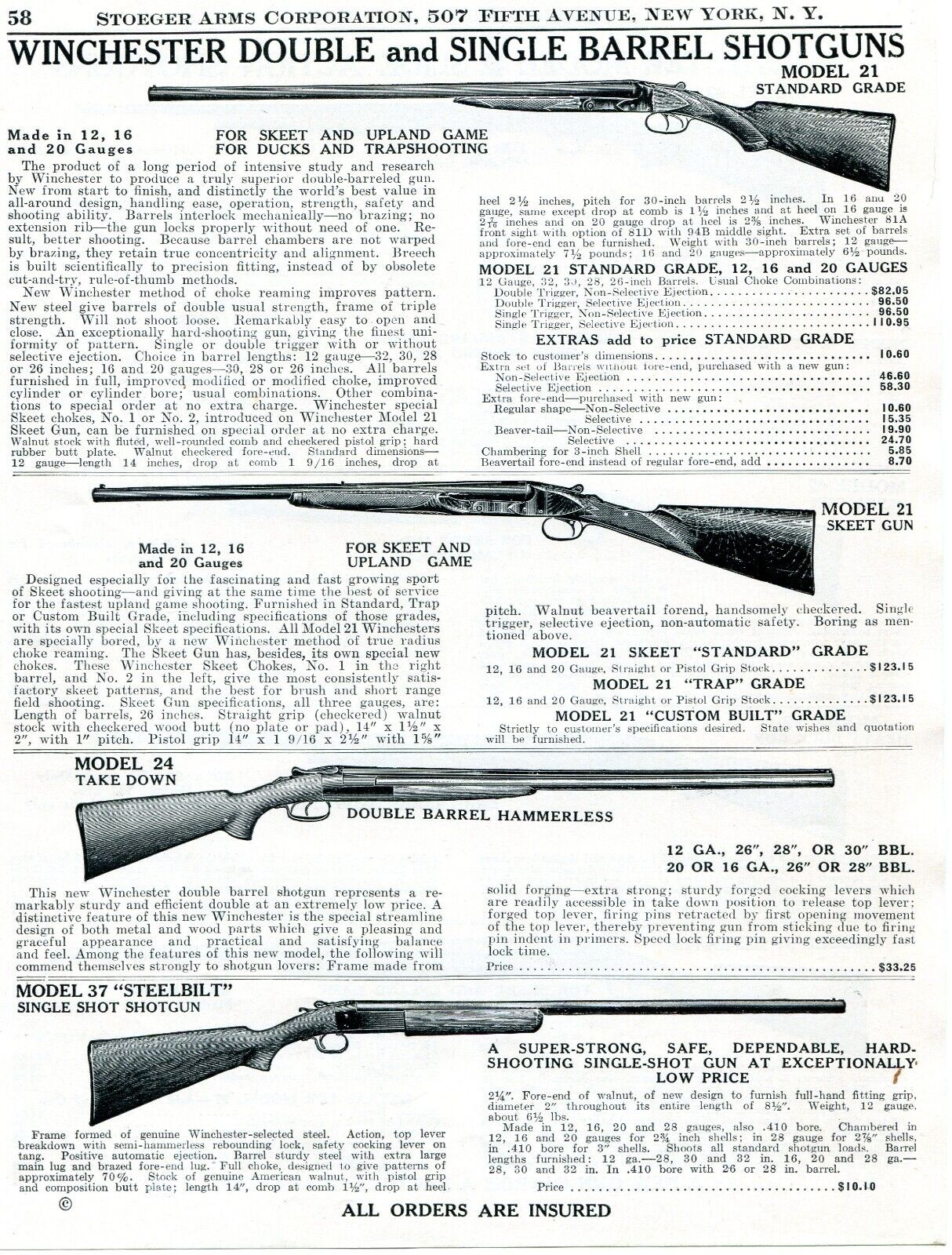 1943 Print Ad of Winchester Model 21 Skeet 24 Takedown 37 Steelbilt Shotgun