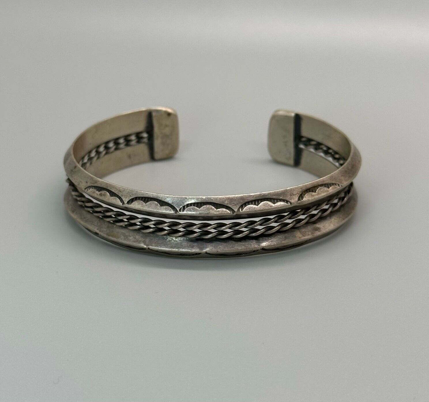 Old Pawn Navajo Sterling Silver Bracelet  Hand Stamping