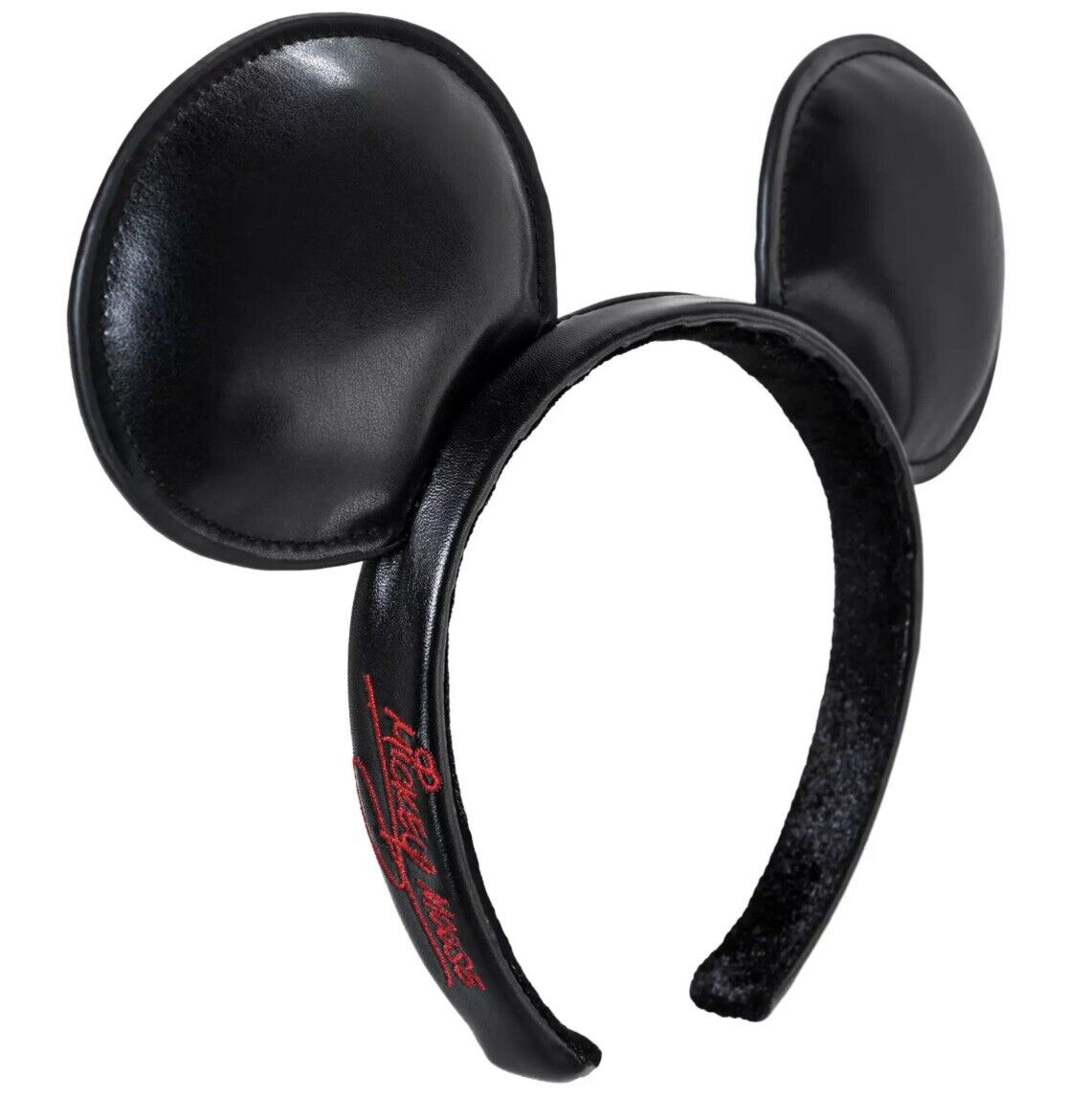 Disney Parks Mickey Mouse Signature Black Headband Ears Adult Faux Leather - NEW