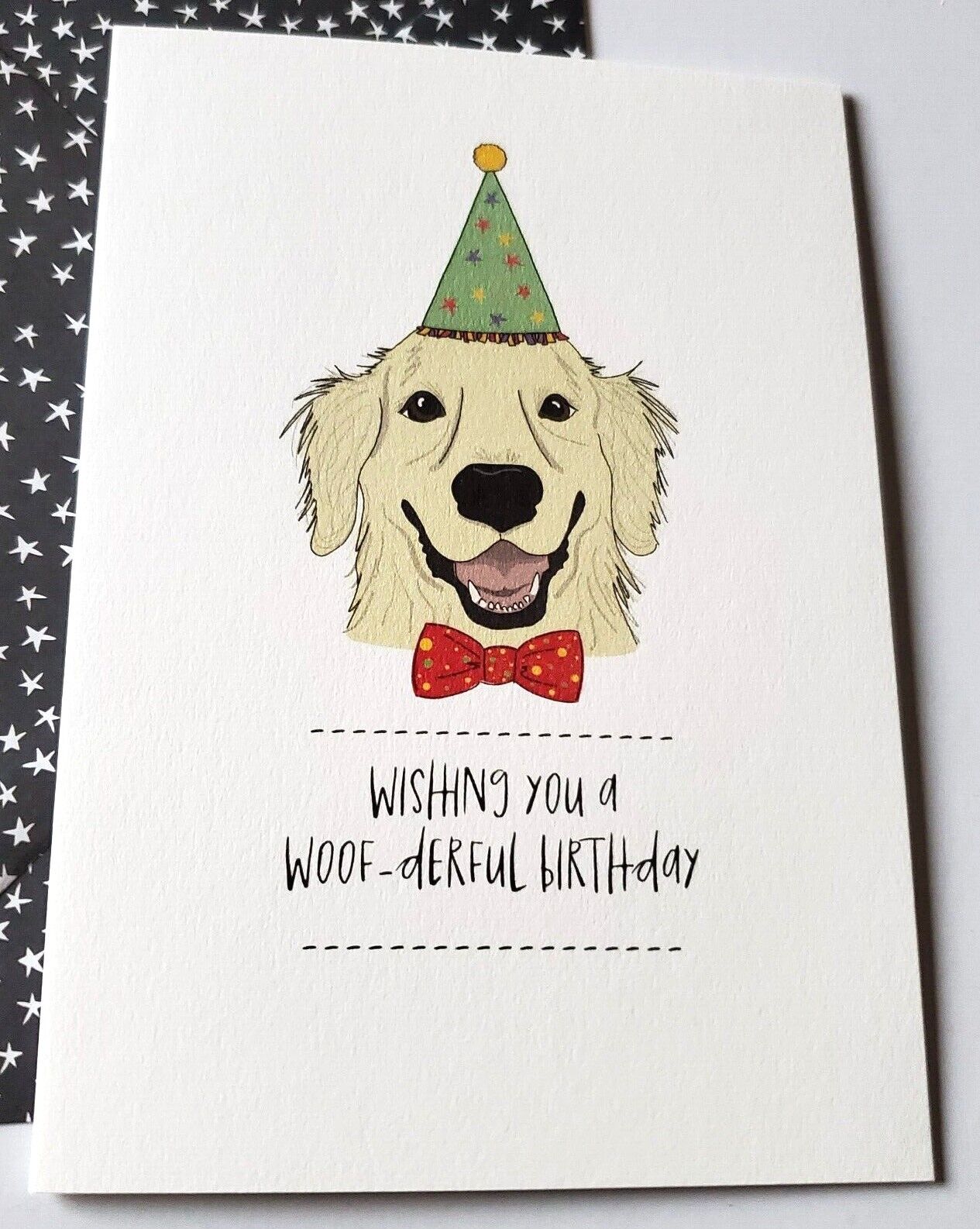 Greeting Card Wishing You a WOOF-derful Birthday Cute Dog Dandelion Stationery