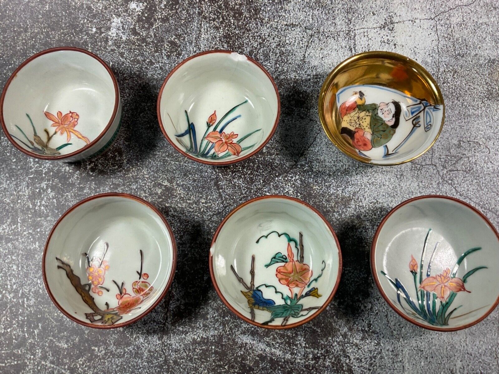 6 Vintage Japanese Hand Painted Sake Cups - Adult Content
