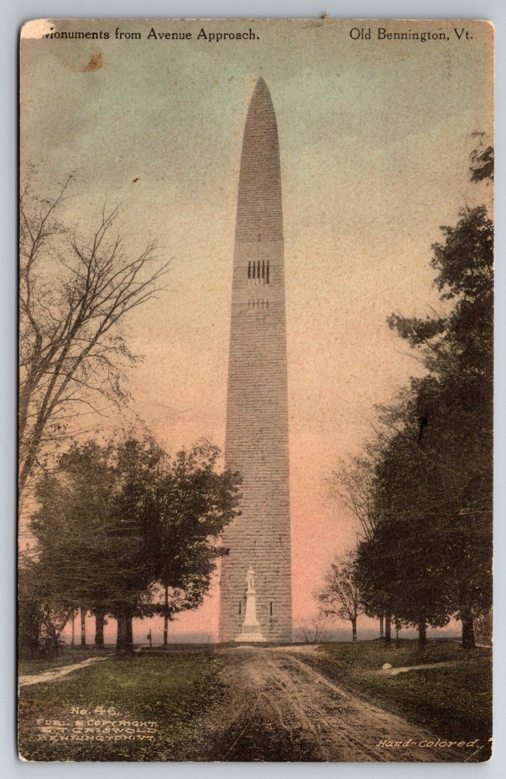 Vintage Postcard VT Old Bennington Monument Hand Colored -2215