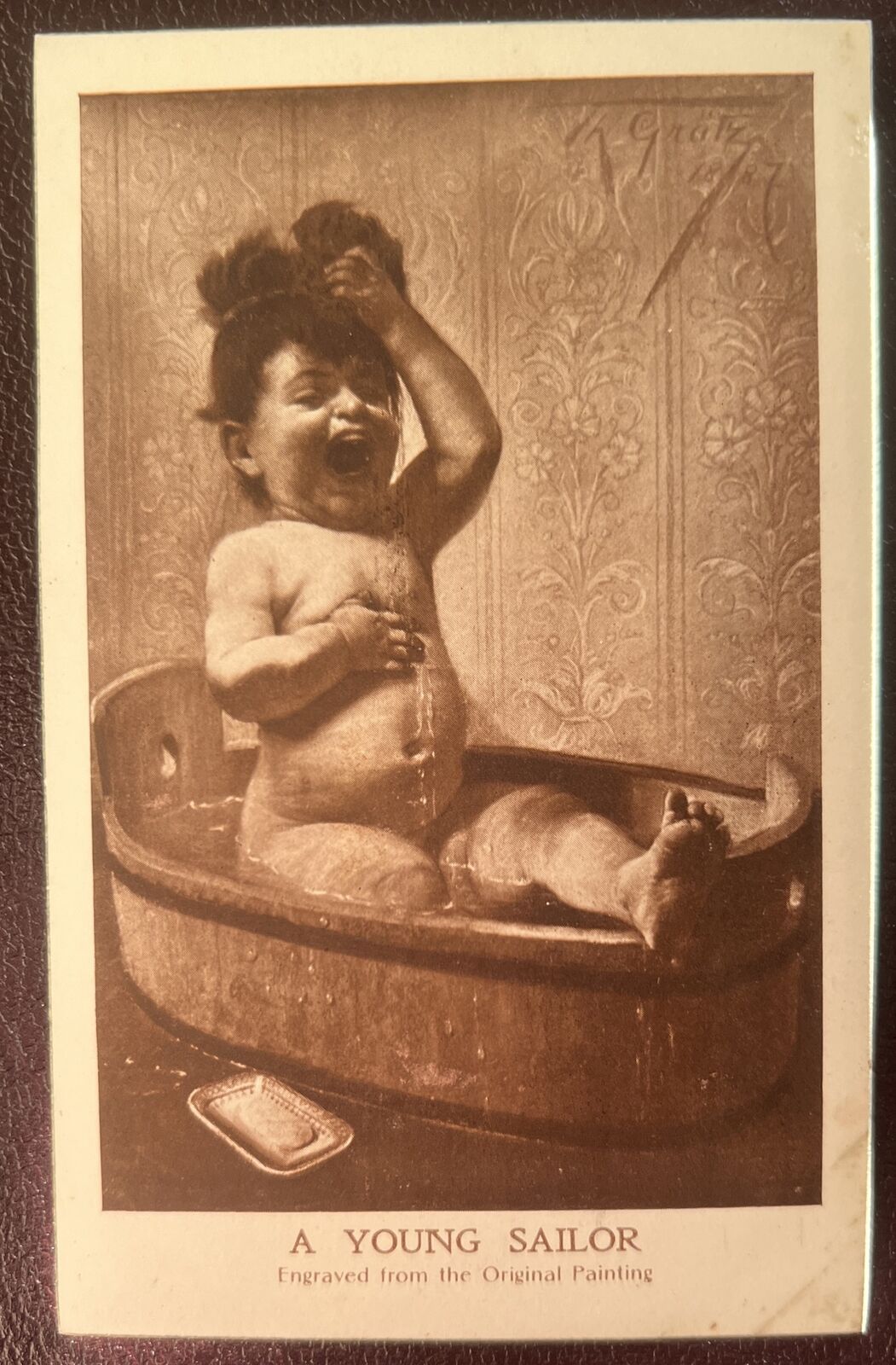 A Young Sailor Child Vocalizing In Bath Sheahan’s Famous Picture c1907 Postcard