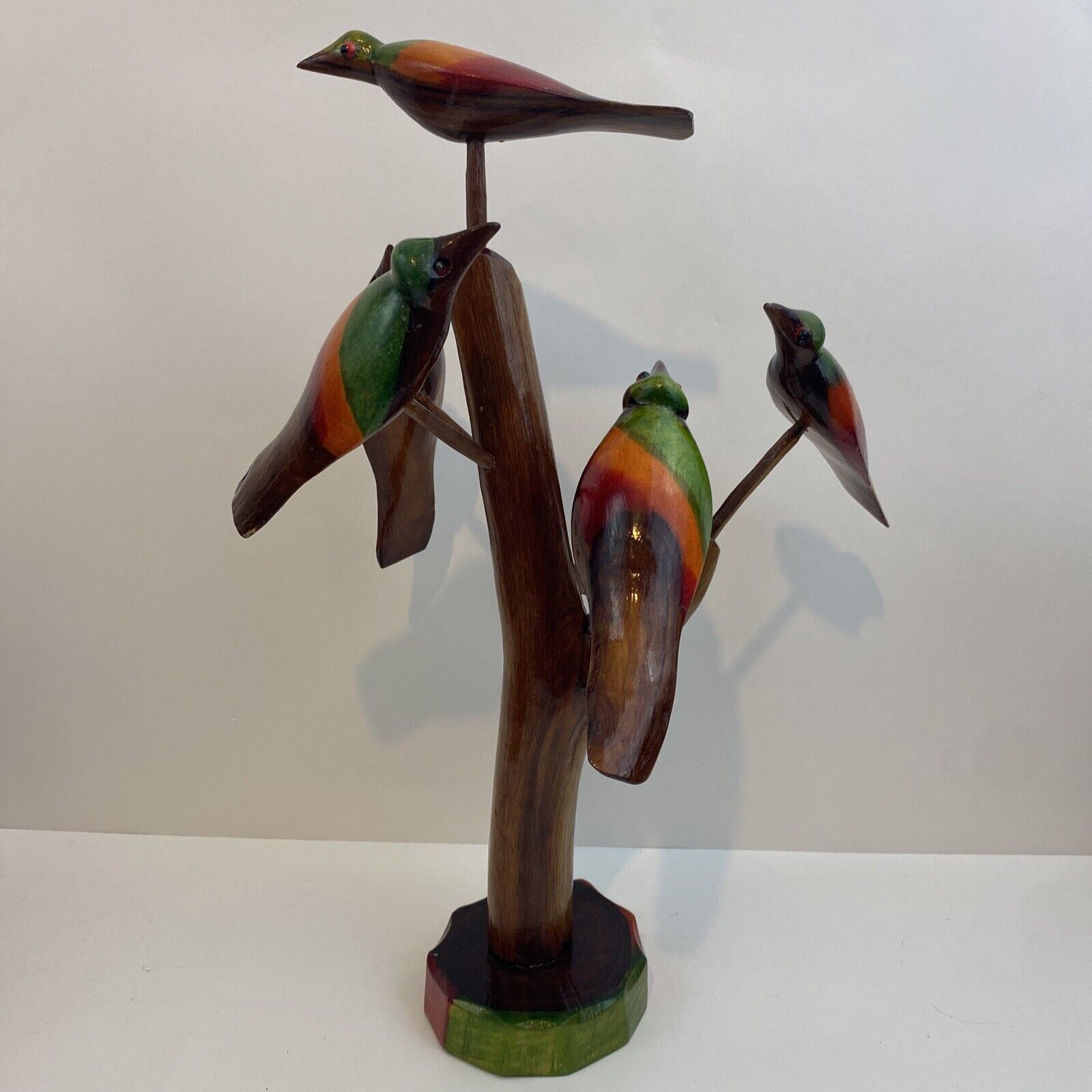 Vintage Wooden Tree 6 Removable Wood Hummingbirds Handcrafted in Jamaica Birds