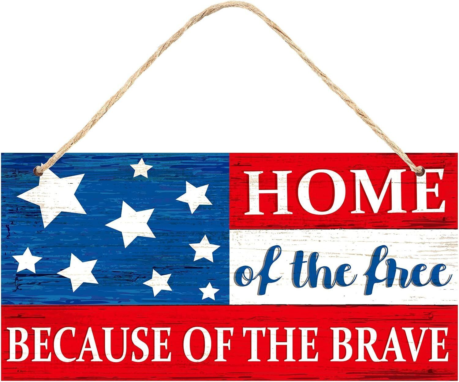 Patriotic Wooden Hanging Sign 4th of July Wall Door Home Blue,Red 