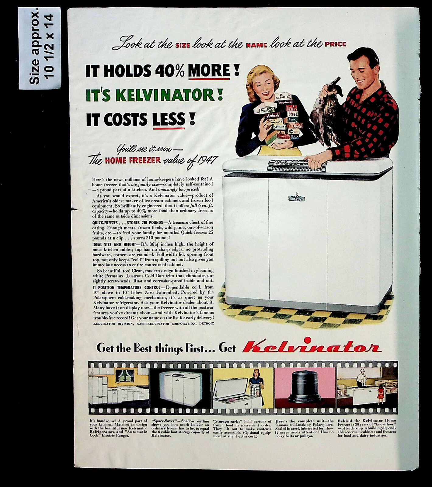 1947 Kelvinator Home Freezer Appliance Food Storage Vintage Print Ad 31371