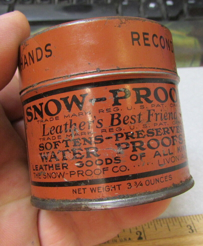 vintage Snow Proof Waterproofing tin (some left) great graphics, home decor
